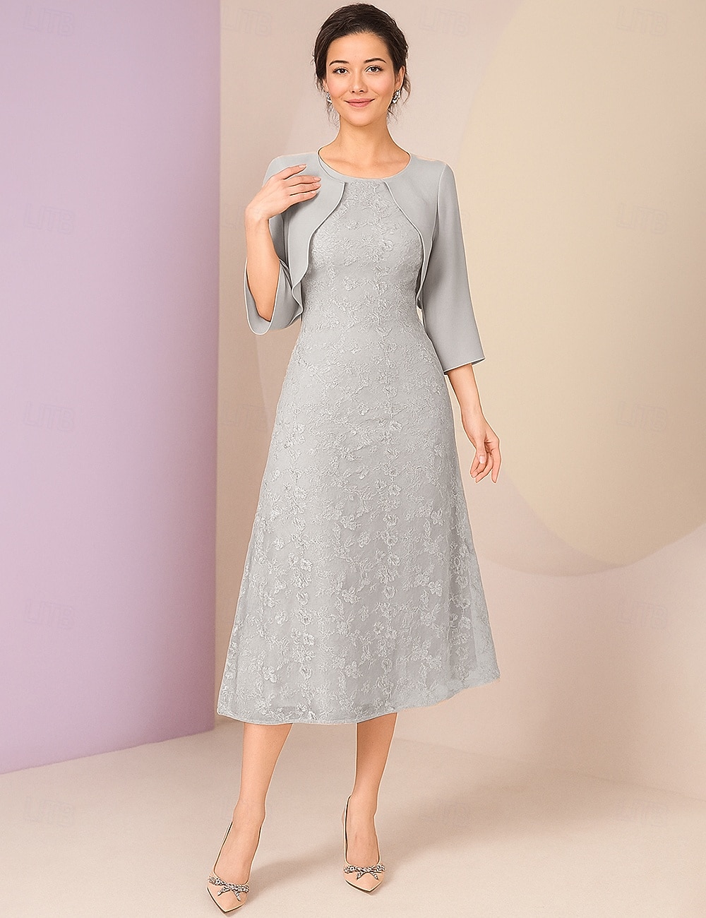 Vestido de fiesta A-line hasta el tobillo vestido de cóctel vestido de invitada de boda vestido de madre de la novia manga 3/4 escote redondo elegante formal encaje con encaje 2026 - $103.99 –P7