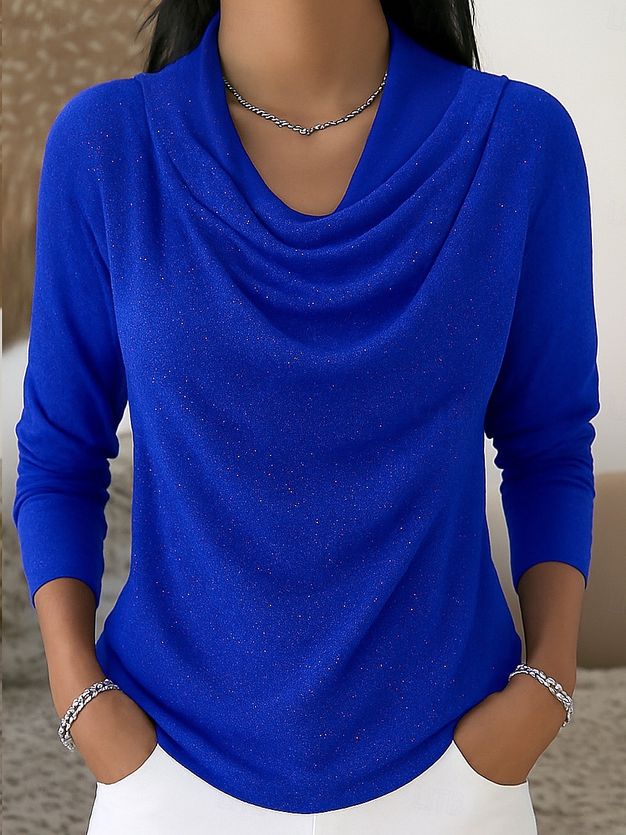 Per donna Camicia Glitter Rete Elegante Essenziale Casual Manica Lunga Scollo a Cascata Top Regolari Blu Nero Giallo Rosso Viola Primavera, Autunno, Inverno, Estate del 2026 a $27.99 –P2
