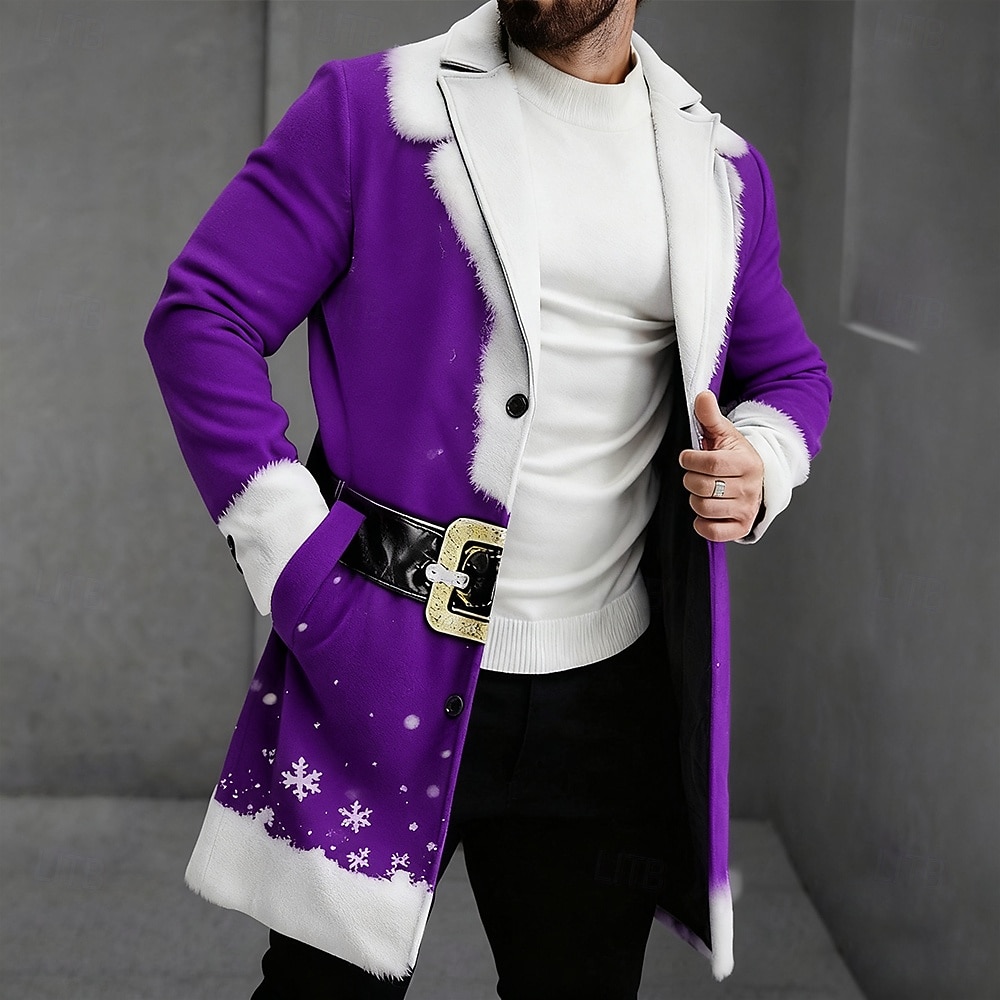 Jul Herre 3D-utskrift Snøfnugg Ytterfrakk Frakk Varm Fritid Daglig Ferie Festival 2 i 1 Knapper Lomme foran Vår Høst Vinter Med hakk Langermet Rød Blå Lilla 2025 - $59.99 –P8