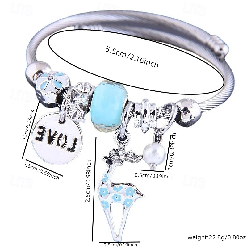 pulseira de prata charmosa com pingente de amor e pingente de rena, pulseira ajustável de contas de cristal para mulheres de 2026 por $11.99 –P5