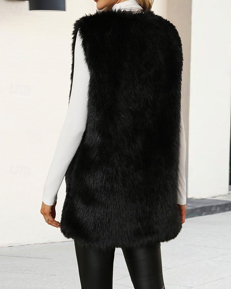 Dame سترة Fuskepels Hold Varm Bekvem Lomme Pels og lær Mote Fritid عادي Feriereise Gate Avslappet Dagligdagstøy Lang V-hals Normal Langermet Yttertøy Svart Vin Kongeblå Høst Vinter 2026 - $37.99 –P2