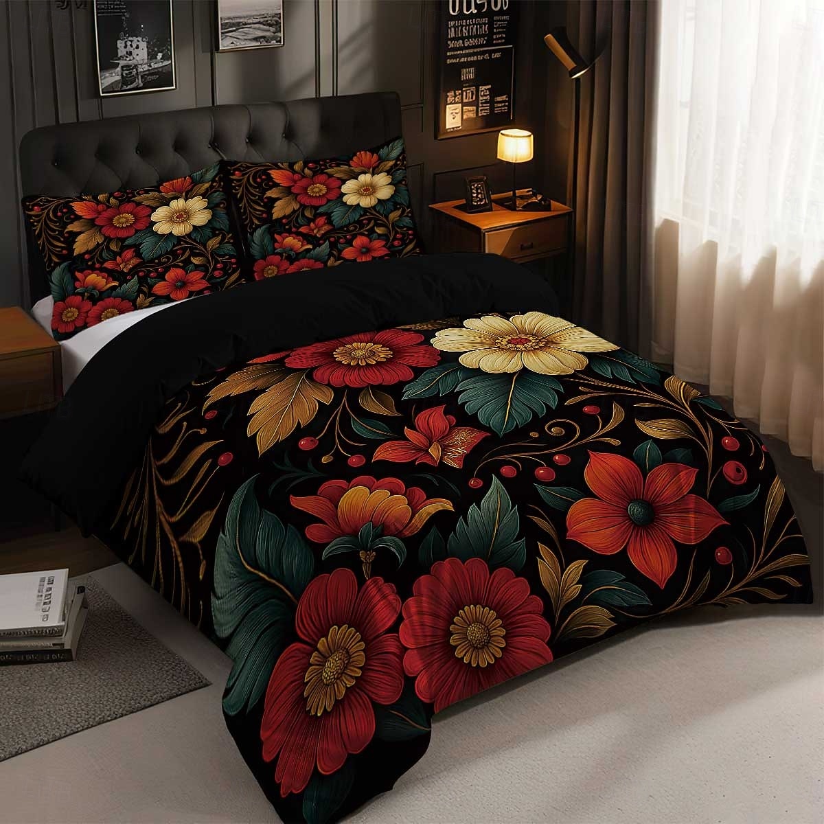 Σετ παπλωματοθήκης 3 τεμαχίων με ρετρό τρισδιάστατη εκτύπωση λουλουδιών από πούπουλα για κρεβάτι queen size, μαλακό κοντό βελούδινο κάλυμμα παπλώματος με 2 μαξιλαροθήκες - κλινοσκεπάσματα υπνοδωματίου 2026 - $37.99 –P3