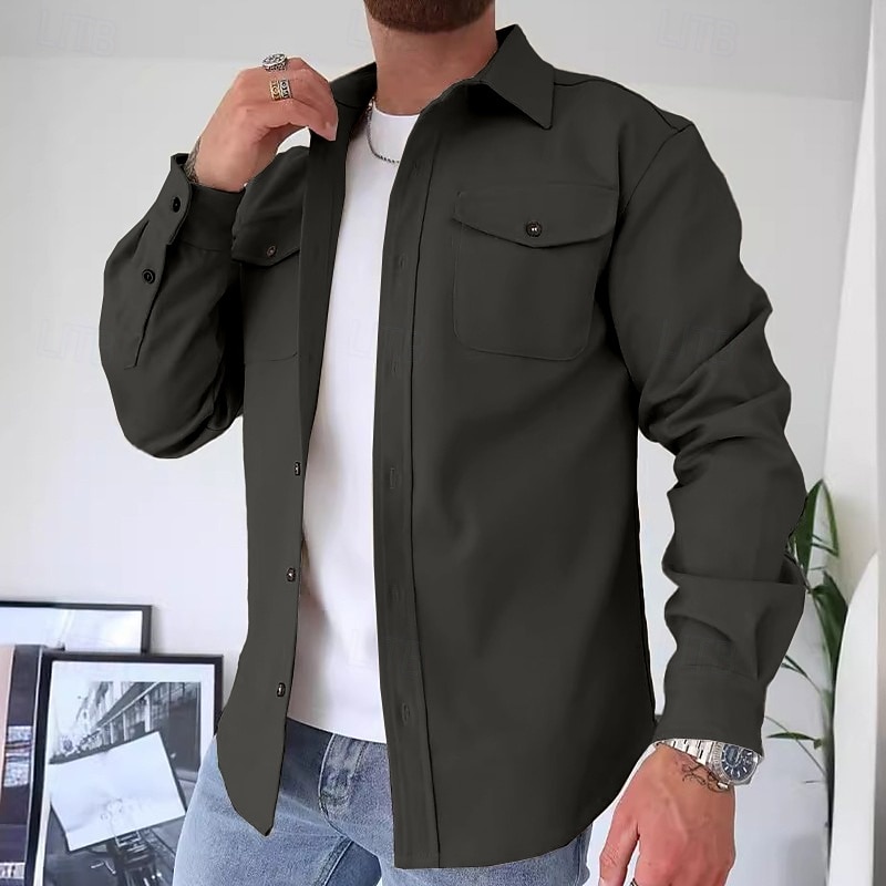Herren Hemd Freizeithemd Flanellhemd Knopfhemd Overshirt Schwarz Marineblau Beige Langarm Einfach Kragen Täglich Ausgehen Bekleidung Mode Lässig 2026 - $25.99 –P4