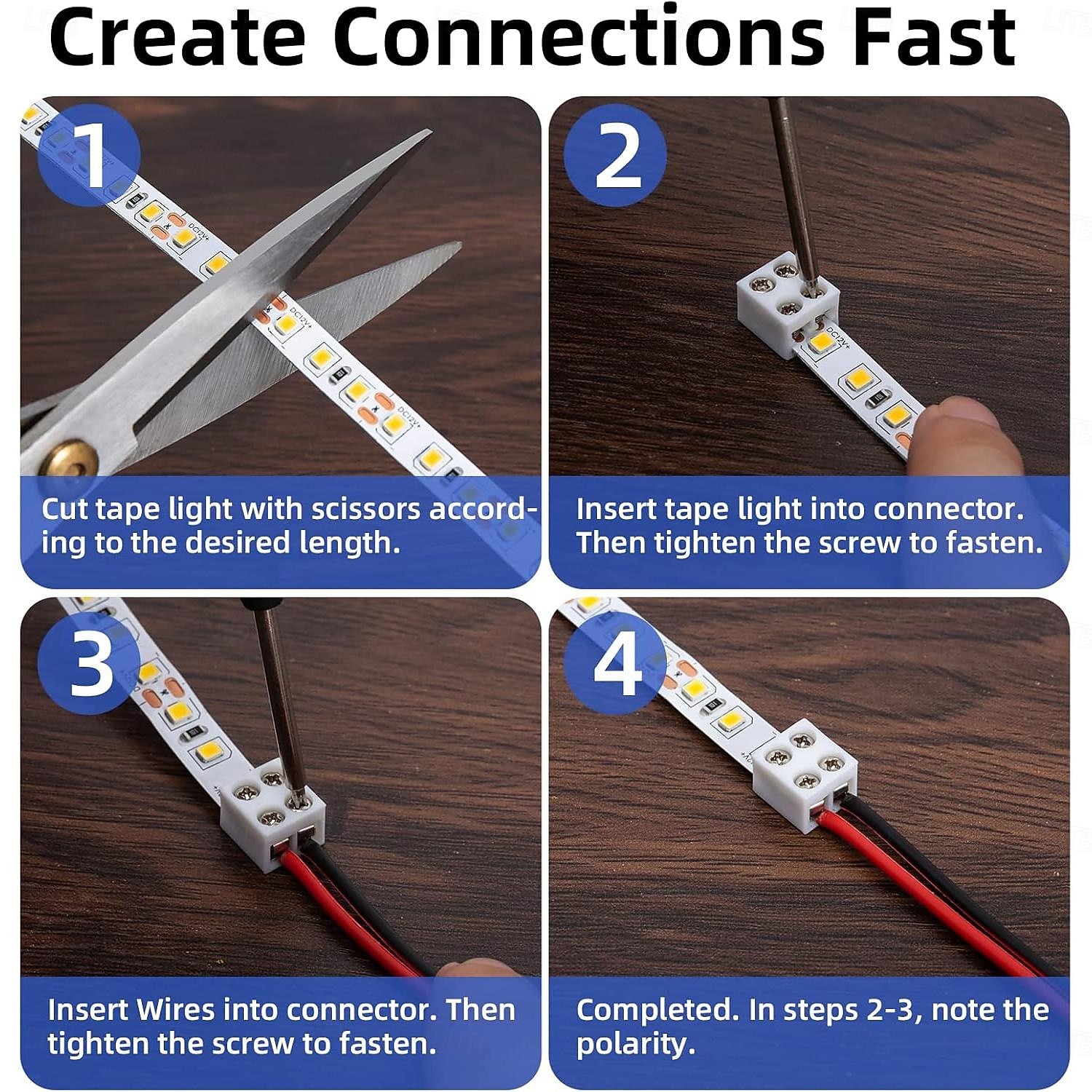 2026年 10個パック 20個パック LEDコネクタ 2ピン 8mm 10mm はんだ付け不要 LEDテープライトコネクタ ホワイト LEDストリップライトコネクタ ドライバー付き ストリップからストリップへ 5V 12V 24V 単色 LEDライトストリップ用  コレクション – $16.49 –P7