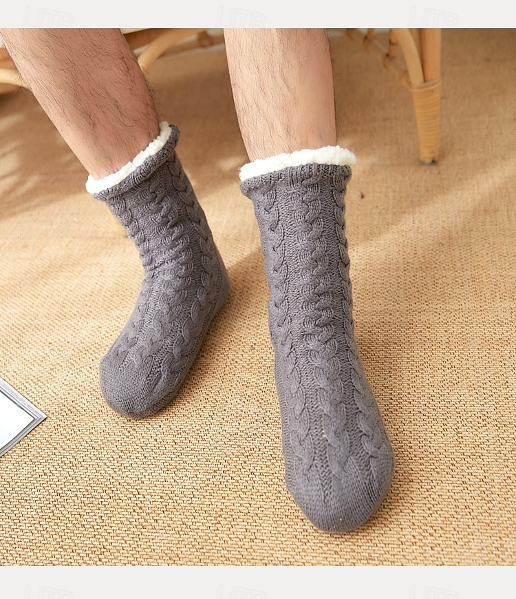 Șosete de iarnă din fleece pentru bărbați, șosete calde și groase, antiderapante, pentru adulți, uz casnic în interior 2026 - $17.49 –P6