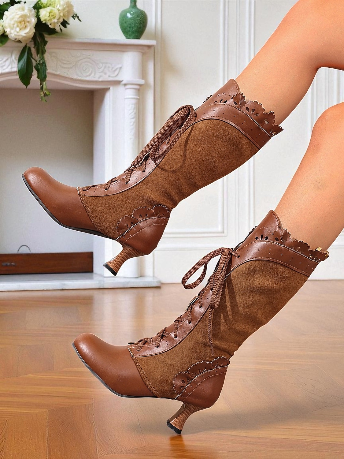 Women's Black Victorian Edwardian Style Knee High Lace-Up Boots with Scalloped Trim and Kitten Heel - 1920s Retro Gothic Dress Boots for Ladies, Perfect for Cosplay, Steampunk & Historical Reenactment 2025 - $59.99 –P3