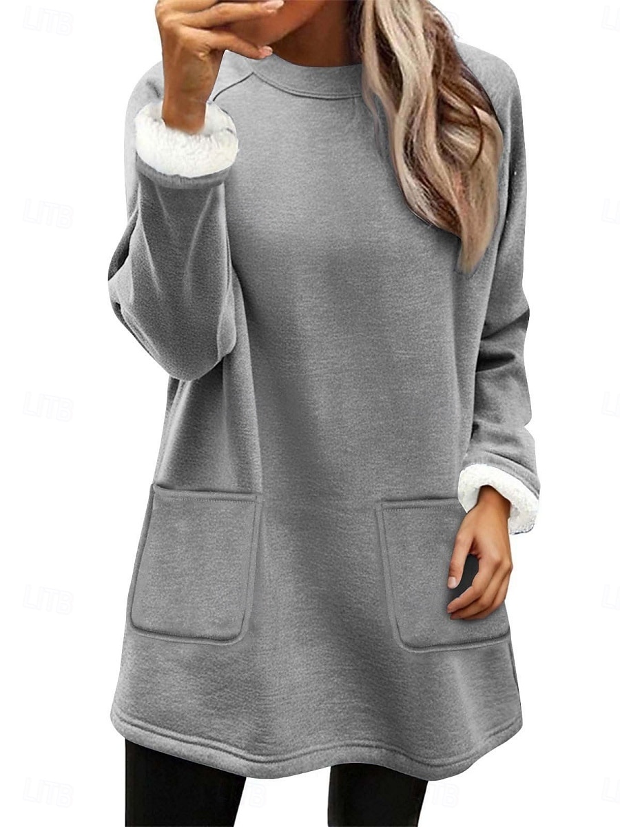 Naisten Pullover-huppari Tasku Tavallinen Vapaa-aika Pitkähihainen Tiukka pyöreä kaula-aukko Pitkät topit Katu Arkikäyttö Musta Punastuvan vaaleanpunainen Oranssi Tumman sininen Beesi Syksy Talvi 2026 - $33.99 –P3