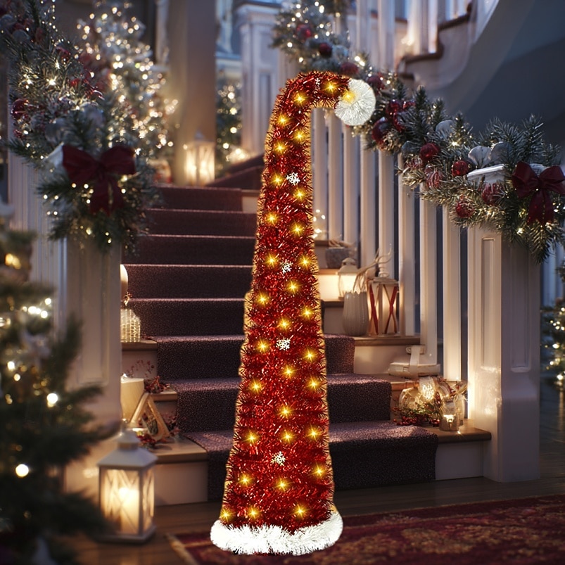 Christmas red Christmas hat tilted head Christmas tree 5M 50Leds warm light string indoor living room study staircase holiday atmosphere decoration prop 1.5M/5FT AAA battery box 2025 - CAD $46.99 –P10