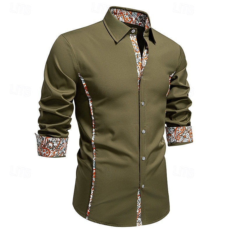 Herren Hemd Freizeithemd Knopfhemd Schwarz Weiß Blau Grün Langarm Paisley-Muster Einfach Revers Urlaub Lässig Farbblock Bekleidung Mode Lässig 2025 - $27.99 –P11