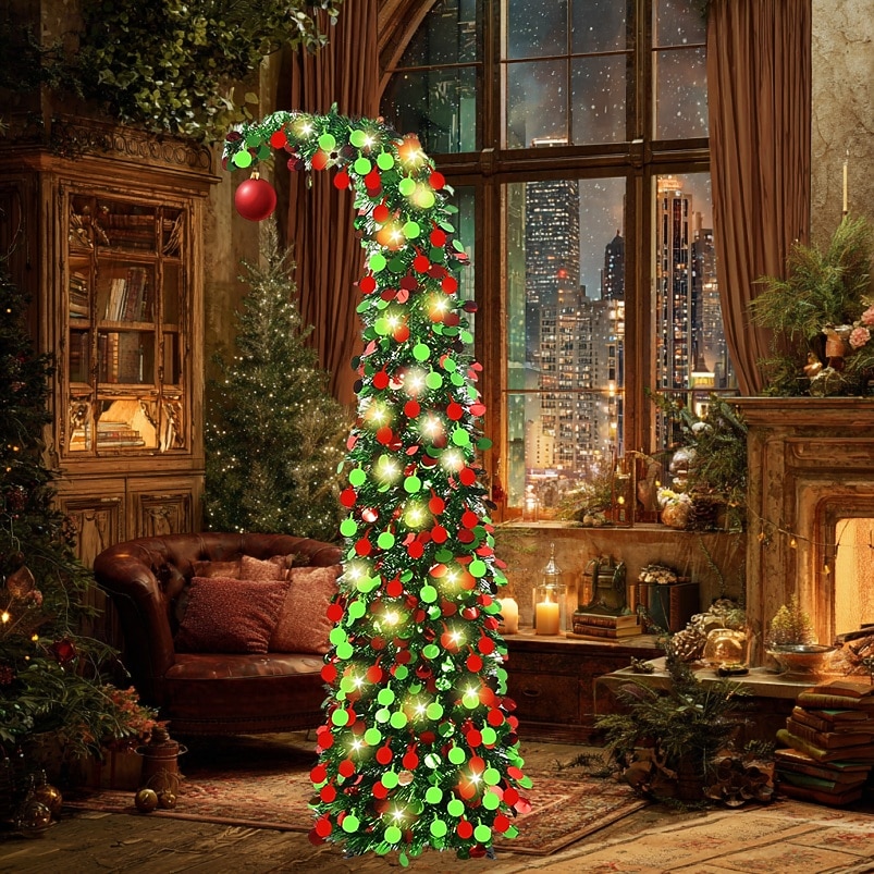 Christmas crooked neck red and green decorative circular Christmas tree 5M50Leds warm light string indoor apartment living room porch holiday decorative light 5FT 2025 - CAD $40.99 –P15