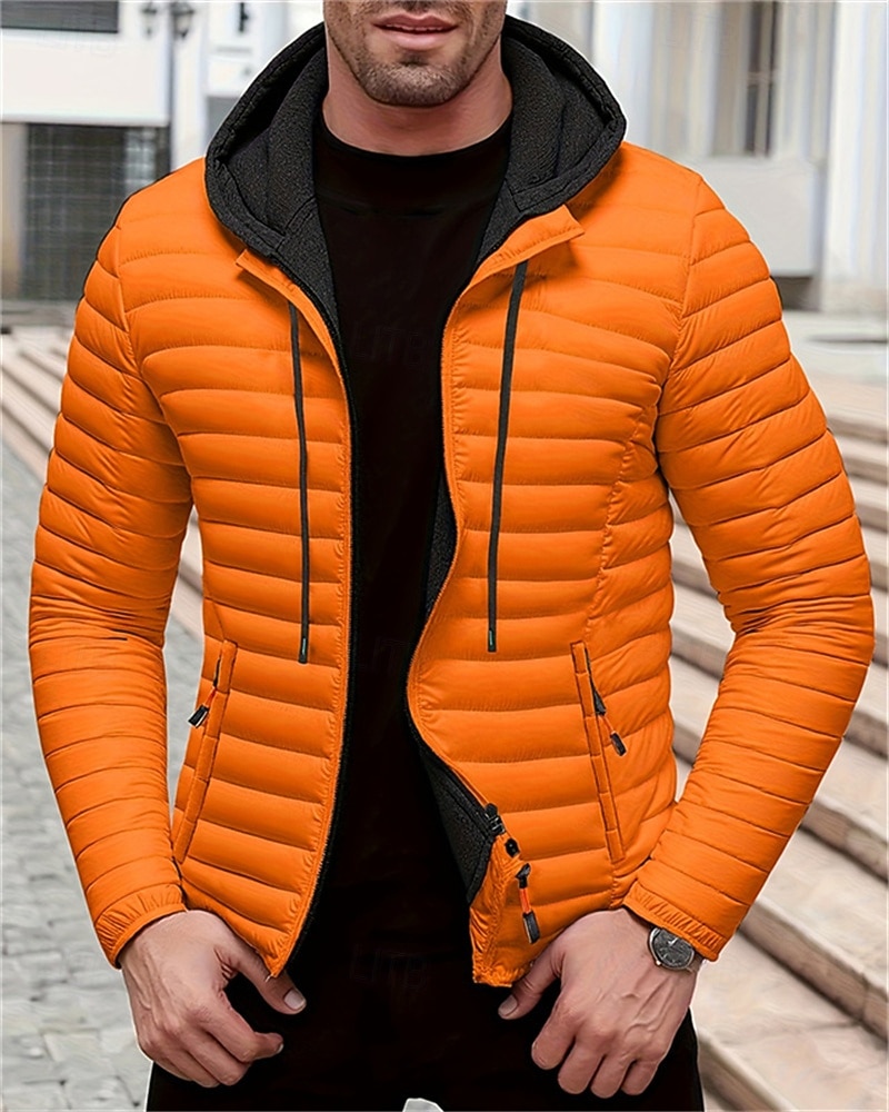 Homens Casaco de inverno Casaco puffer Jaqueta acolchoada Bolsos Poliéster Férias Roupa Diária Encontro Padrão Moda Casual Confortável Térmico / Quente Outono Inverno Cor Sólida / Simples Preto de 2026 por $58.99 –P1