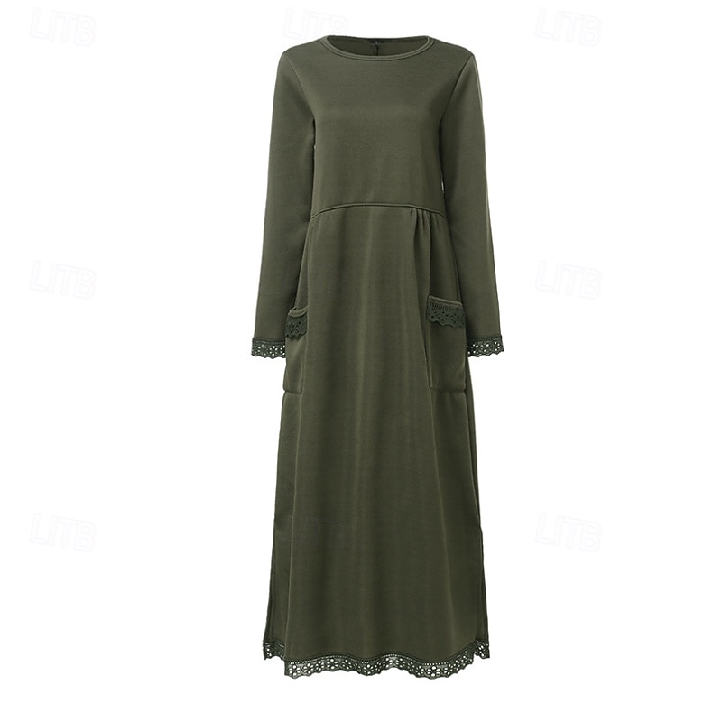 Per donna Abito Midi Abito con Cappuccio Vestito Casual Moderno Vacanza Uscire Vestibilità regolare Semplice Manica Lunga Girocollo Nero Verde militare Rosso Viola Autunno Inverno del 2026 a $29.99 –P9