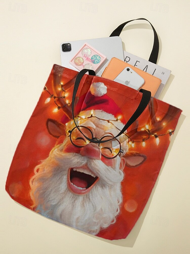 borsa tote natalizia da donna – design di Babbo Natale con albero di Natale festivo e fiocchi di neve, divertente e stravagante, regalo perfetto per le feste di Natale, le festività invernali e lo shopping del 2026 a $14.99 –P7