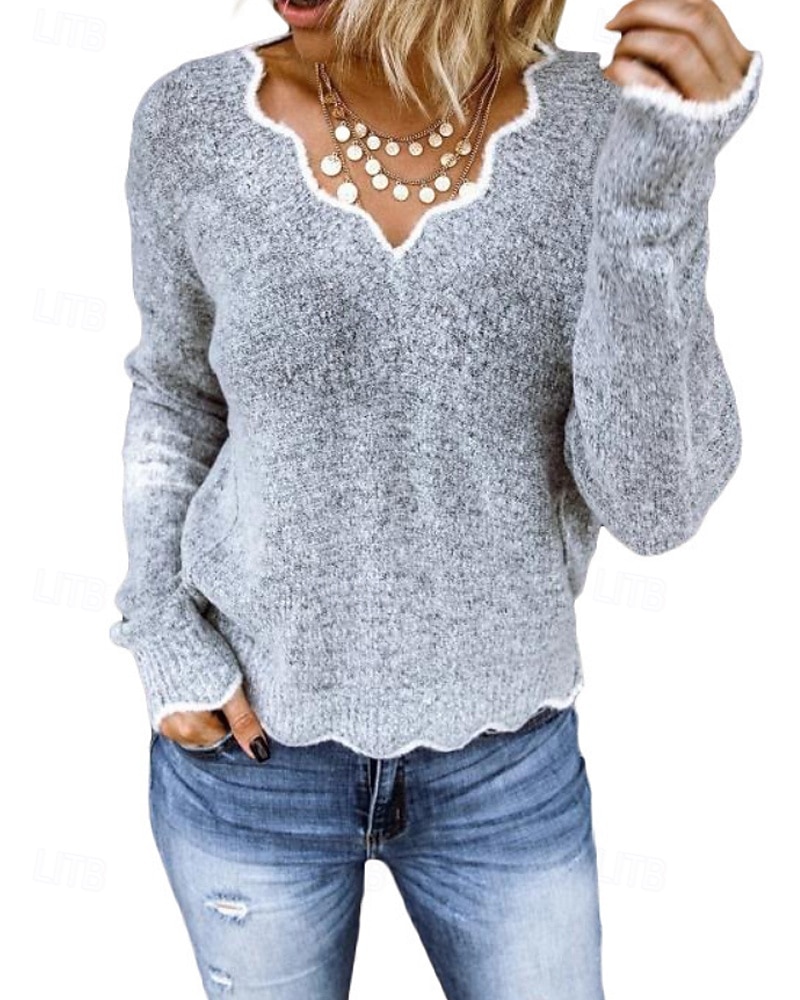 Dámské Svetr Rolák Šik ven Na běžné nošení Barevné bloky Do V Slátanina Pletený Dlouhý rukáv Běžné topy Plést Denní Dovolená Jdeme ven Černá Světlá růžová Podzim Zima 2025 - $35.99 –P2