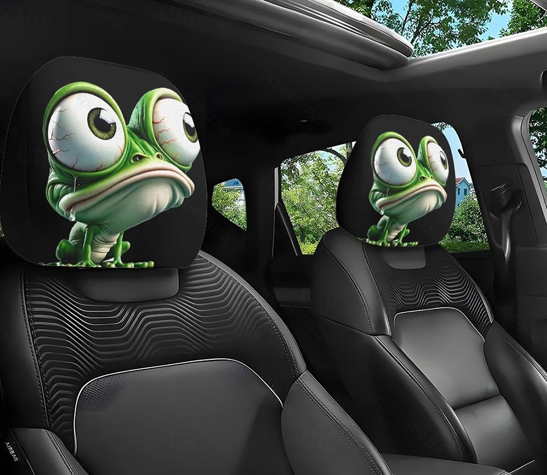 2 stuks schattige dieren auto hoofdsteun hoes - dubbelzijdig bedrukt ontwerp, elastische niet-gevulde pasvorm autostoel beschermers, krasbestendige hoofdsteun decoratie voor auto's, vrachtwagens, 2025 - $9.99 –P7