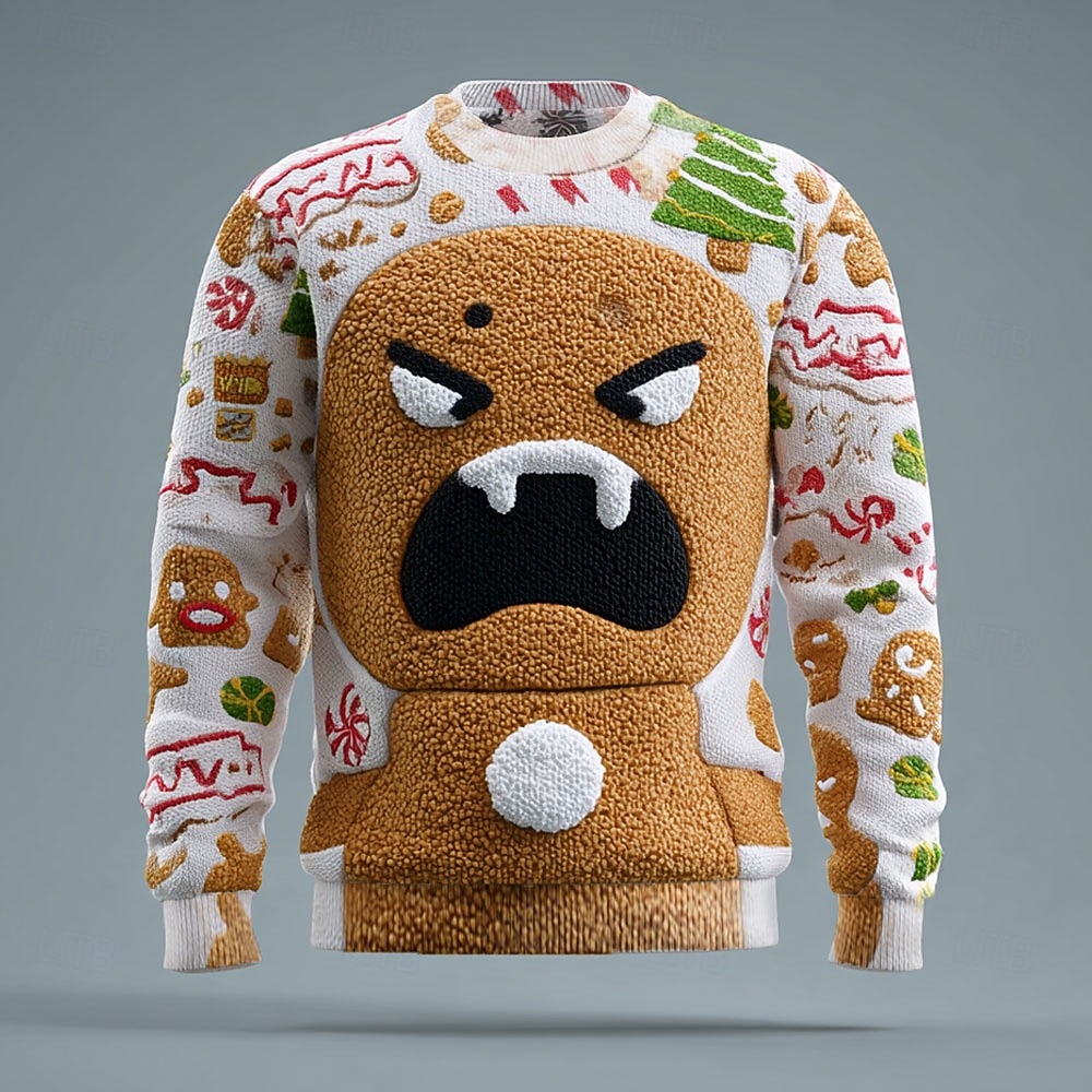 Stygg julegenser Herre Pepperkakemenn Pullover genser Strikketøy Crewneck Fritid Feriereise Daglig Festival Trykt mønster Hold Varm Langermet Vår Høst Vinter Hvit Rød Lilla 2025 - $33.99 –P2