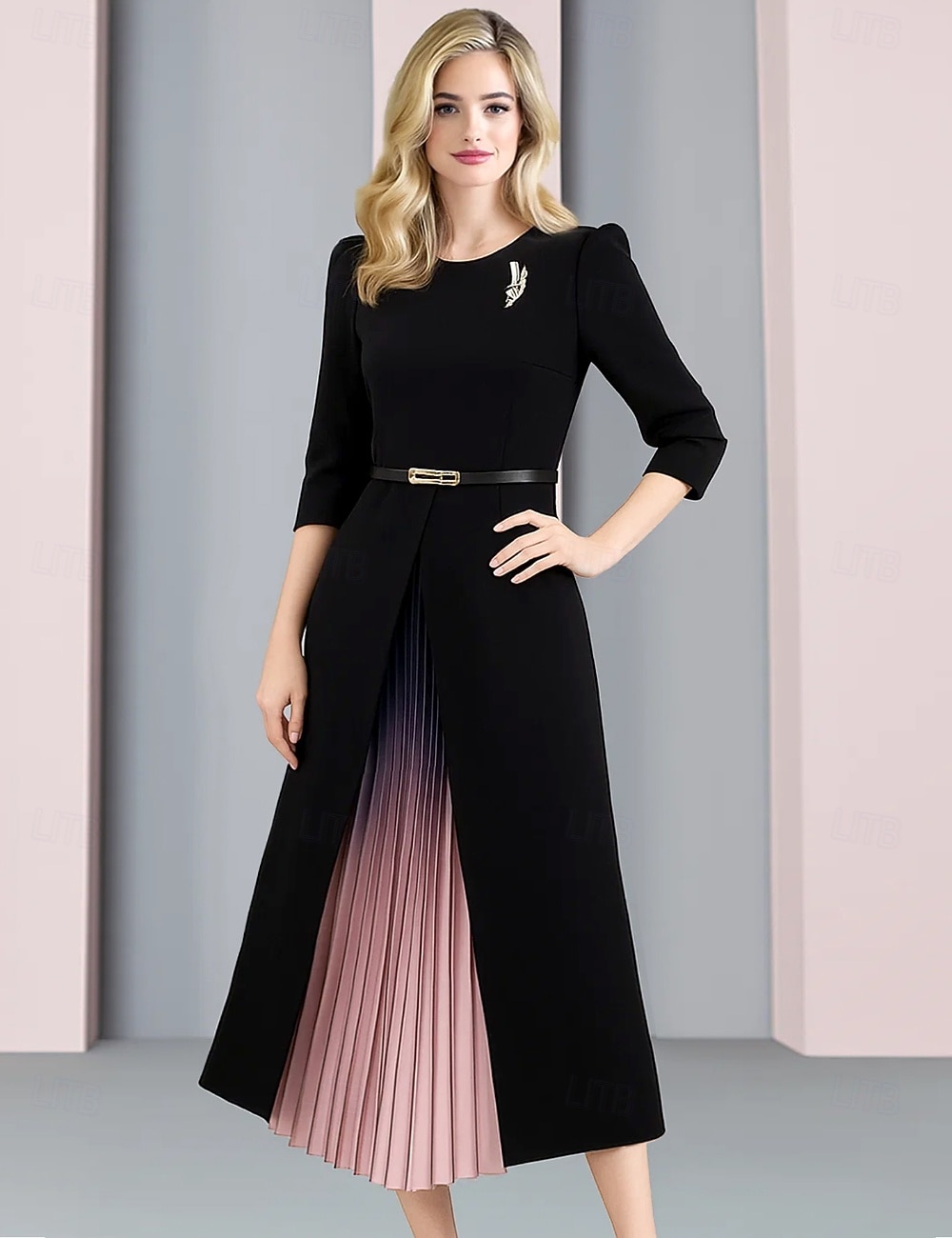 A-Line Tea Length Party Dress Cocktail Dress Wedding Guest Dress Mother of  the Bride Dress Long Sleeve Crew Neck Elegant Vintage Party Spandex with  Pleats Color Block 2026 - $157.99