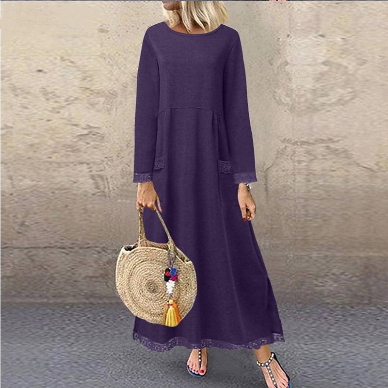 Per donna Abito Midi Abito con Cappuccio Vestito Casual Moderno Vacanza Uscire Vestibilità regolare Semplice Manica Lunga Girocollo Nero Verde militare Rosso Viola Autunno Inverno del 2026 a $29.99 –P6