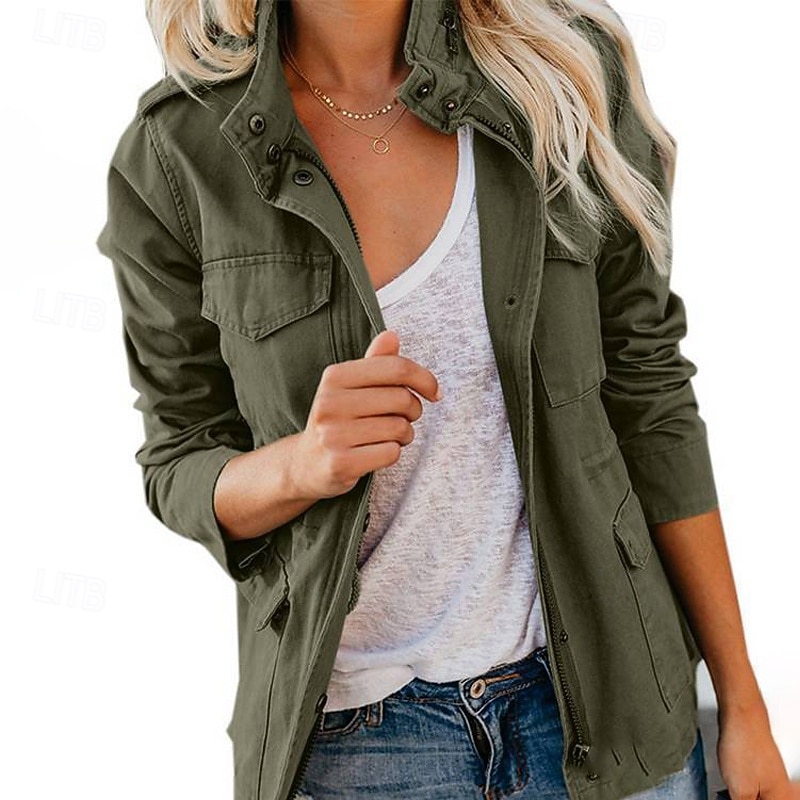 Pentru femei Palton de iarnă Jachetă Sacou Comfortabil Fermoar Buzunar Casual Simplu Vacanță Casual Purtare Zilnică Ieșire Regulat Guler de stand Fit regulat Manșon Lung Îmbrăcăminte exterioară Negru 2026 - $45.99 –P9