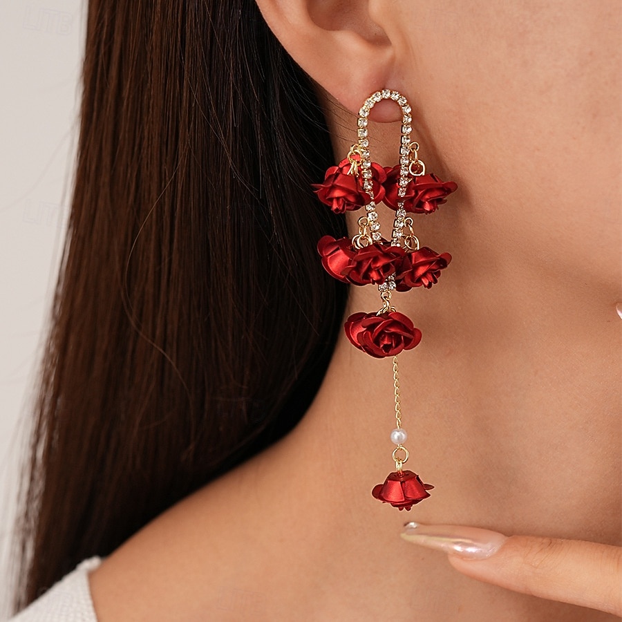 Damörhängen med rosblommor, romantiska blommiga smycken med guldkedjor för julfester, högtidsgåvor &festliga kläder 2026 - $14.99 –P4