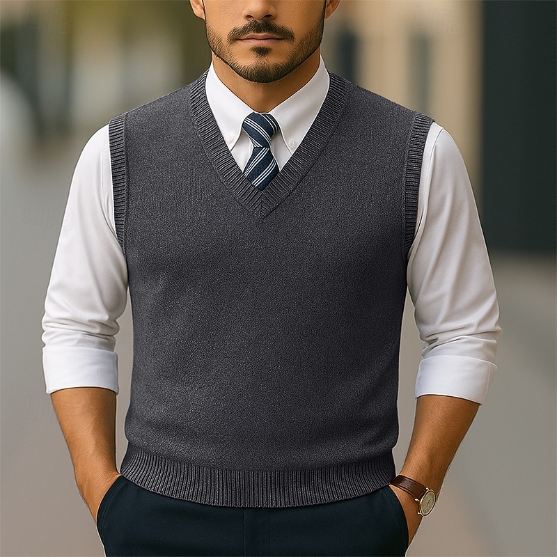 Men's Sweater Sweater Vest Pullover Sweater Jumper Ribbed Knit Regular Tops Knitted Slim Fit Plain V Neck Knitwear Contemporary Casual Business Clothing Apparel Spring Fall Wine Navy Blue M L XL 2026 - $26.99 –P4
