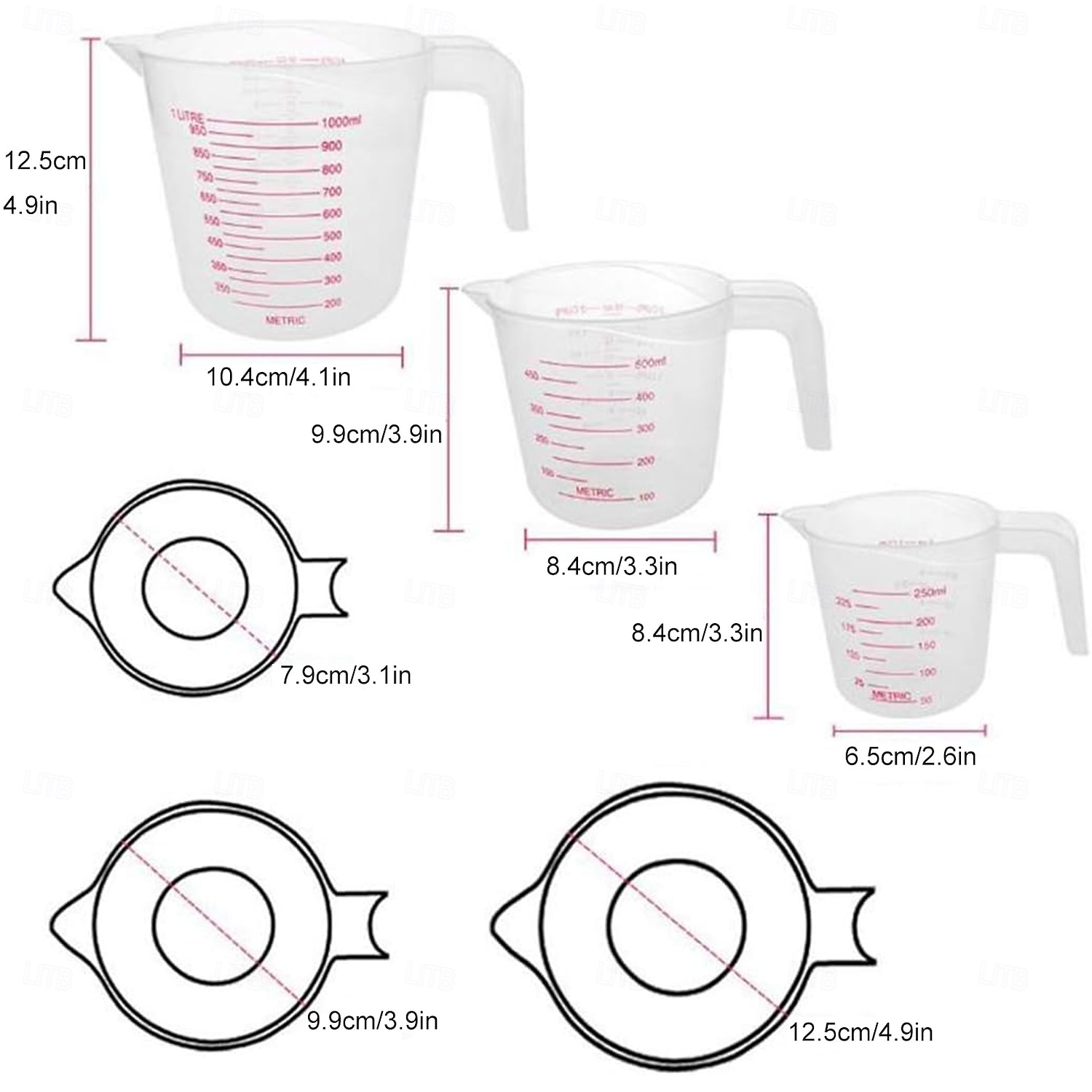 Set de 3 căni de măsurat, include căni de măsurat lichide din plastic de 250 ml (1 cană), 500 ml (2 căni) și 1000 ml (4 căni) - pentru copt, gătit, amestecat &căni de măsurat ustensile esențiale de 2026 - $15.99 –P1