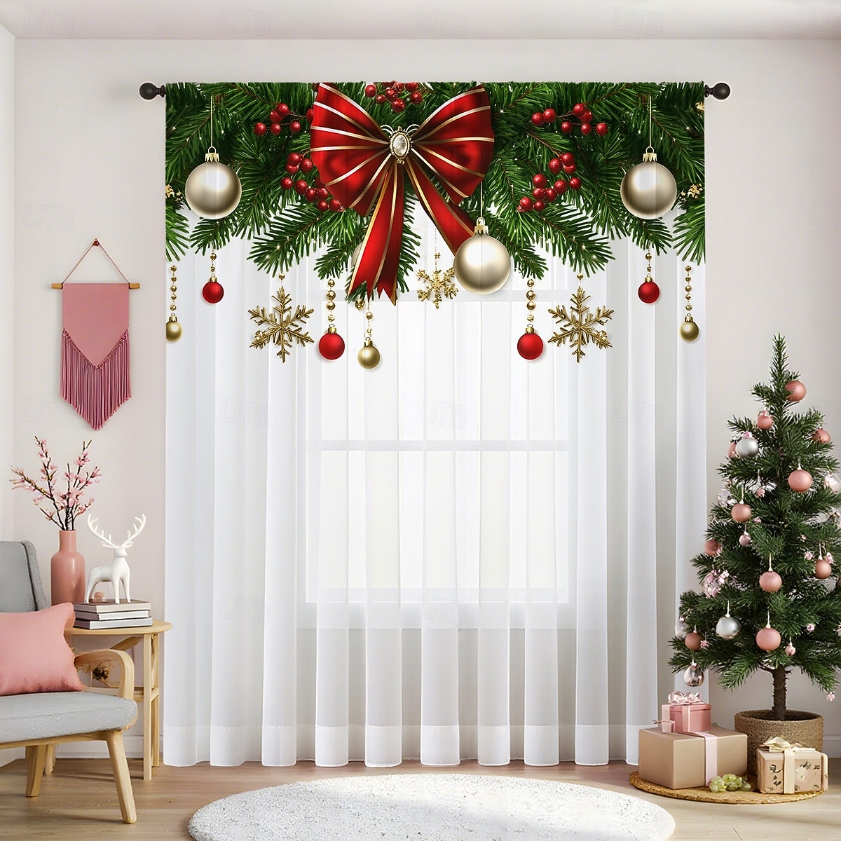 Рождественские прозрачные шторы серии 2025, 3D цифровая печать, оконные шторы для гостиной, спальни, праздничное украшение, декор для дома, элегантные праздничные шторные панели 2025 - $12.99 –P15
