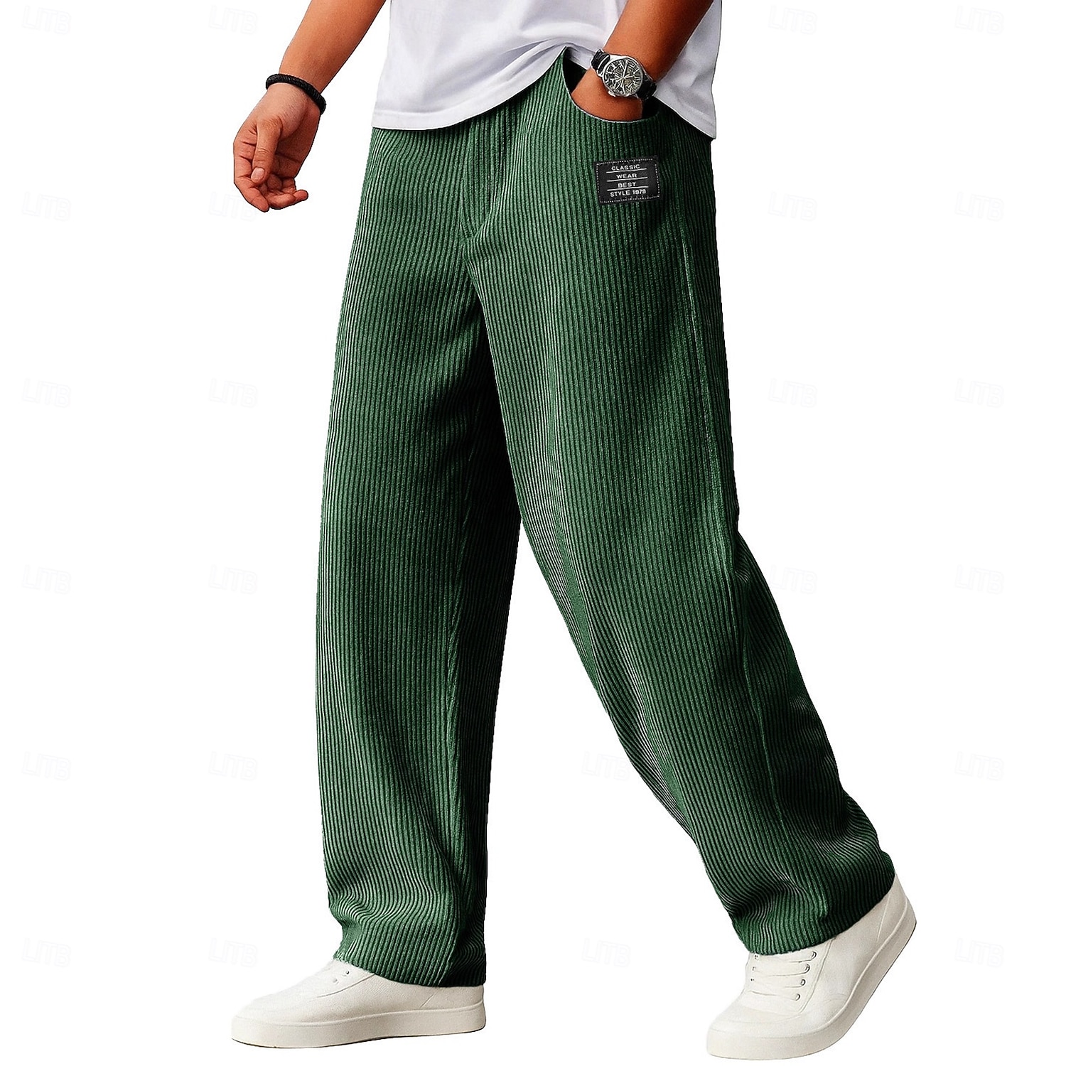 Homme Pantalons Pantalon en velours côtelé Pantalons Amples Pantalon de survêtement droit Cordon de serrage Taille Élastique Couleur Unie Confort Longueur complète Quotidien Extérieur Vêtements de rue de 2026 ? $22.99 –P9