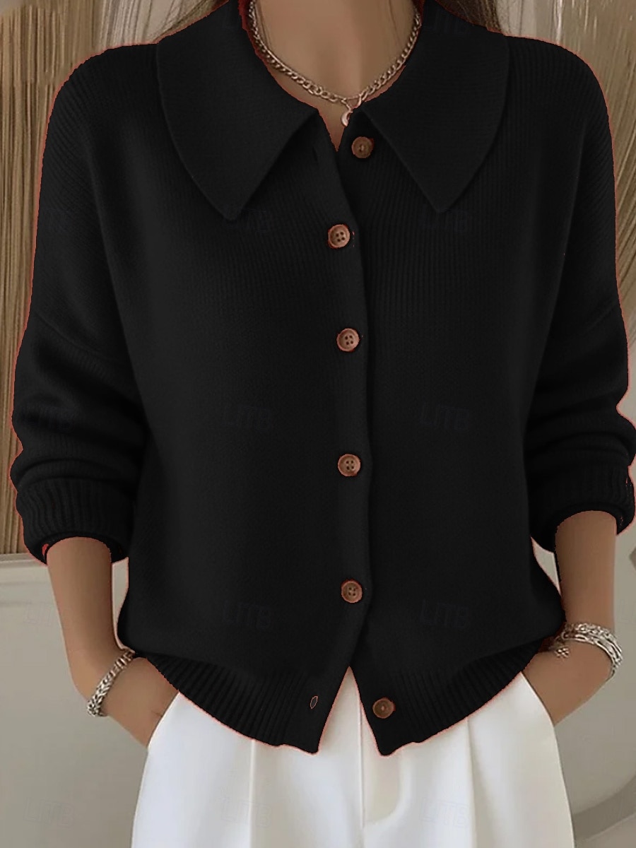 Pentru femei Pulover Casual Culoare solidă Guler Cămașă Nasturi Manșon Lung Topuri obișnuite Tricotat Casă Zilnic Concediu Negru Alb Toamnă Iarnă 2025 - $29.99 –P5