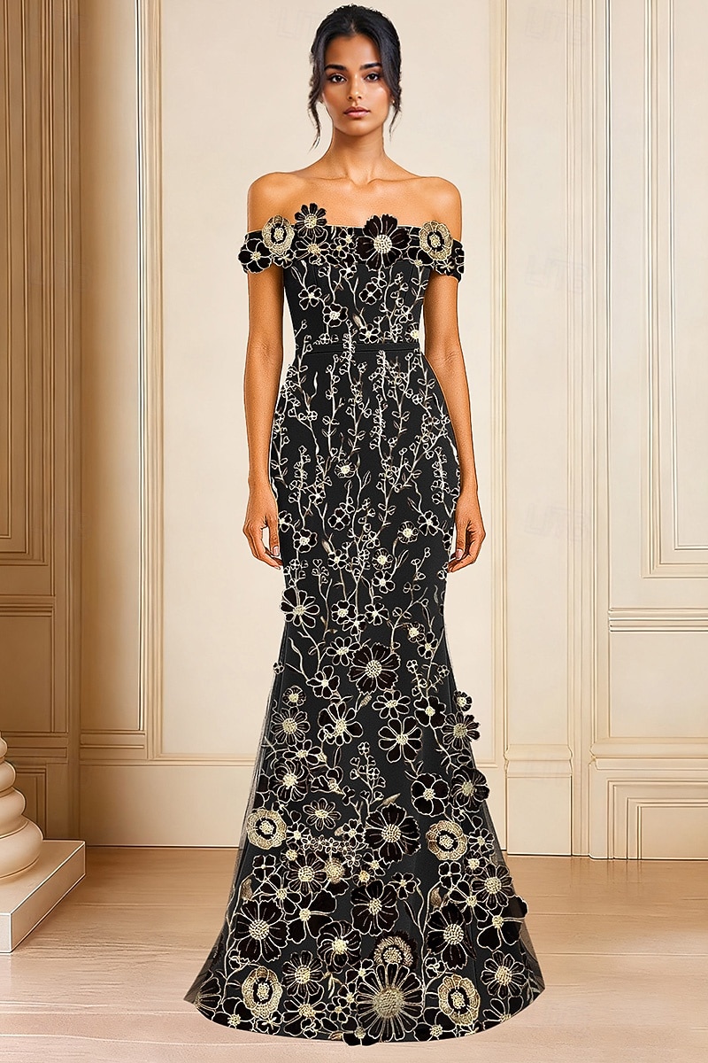 Sereia Vestidos de noite Elegante Traje formal Formal Casamento Longo Sem Manga Ombro a Ombro Tule com Apliques 2025 de 2025 por $154.99 –P1