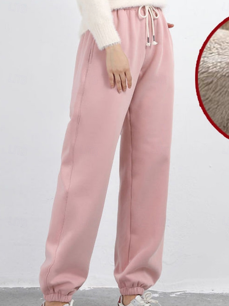 Women's Sweatpants Joggers Fleece Pants Trousers Vacation Fashion Streetwear Full Length High Waist Plain Drawstring Pocket Elastic Waist Warm Soft Comfortable Micro-elastic Outdoor Street Holiday 2026 - $19.99 –P1