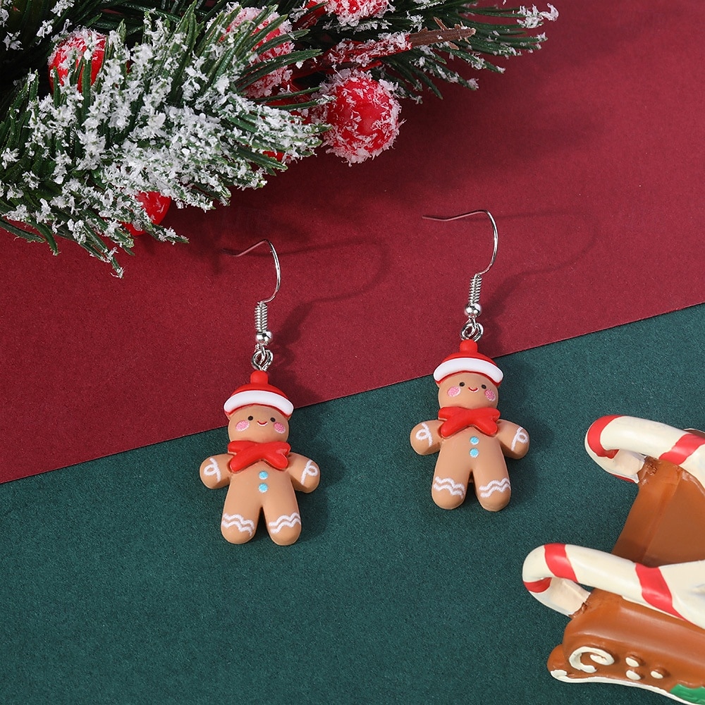 schattige peperkoekenmannetje oorbellen met rode sjaal - leuke kerstsieraden als cadeau voor de feestdagen 2026 - BHD 3.19 –P4