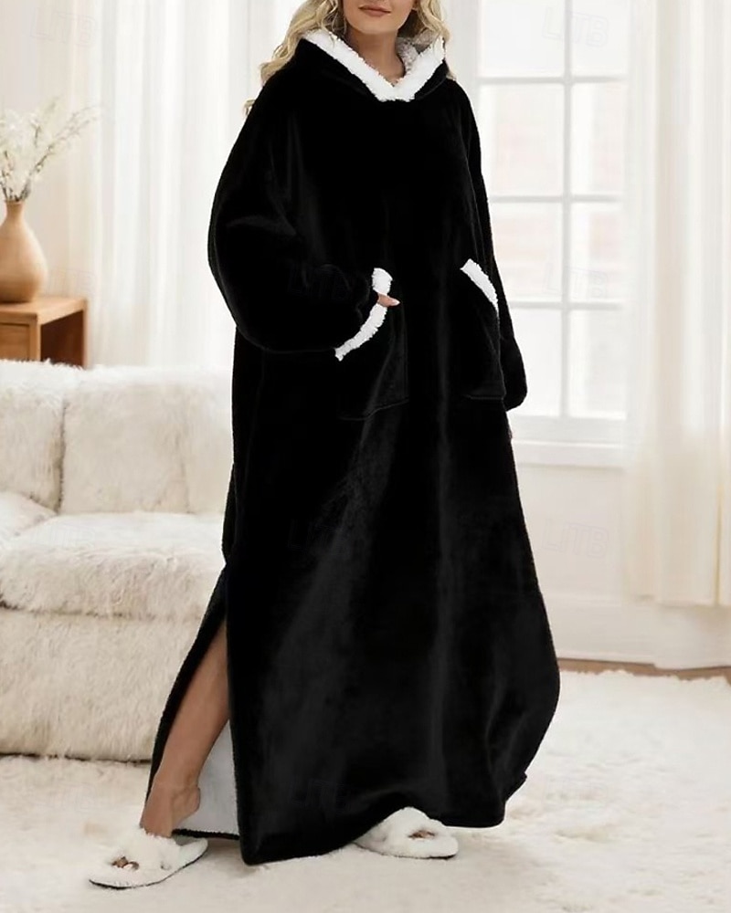 Damen Schlafanzug Freizeitkleidung Flanell Warm Mode Tragbarer Decken-Hoodie Einfarbig Tasche Heim Täglich Bett Langarm Kapuzenpullover Schwarz Marineblau Königsblau Grün Hellgrau Herbst Winter 2026 - $59.99 –P14