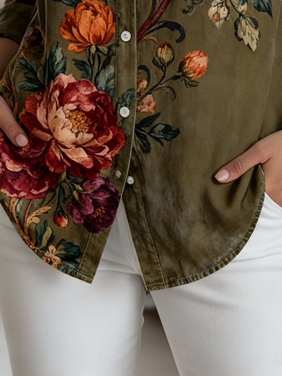 Femmes Chemise Boutons Imprimé Fleuri Élégant Occasionnel manche longue Col de chemise Hauts Réguliers Quotidien Travail Fête Vin bleu marine Vert Printemps Automne de 2026 ? $38.99 –P3