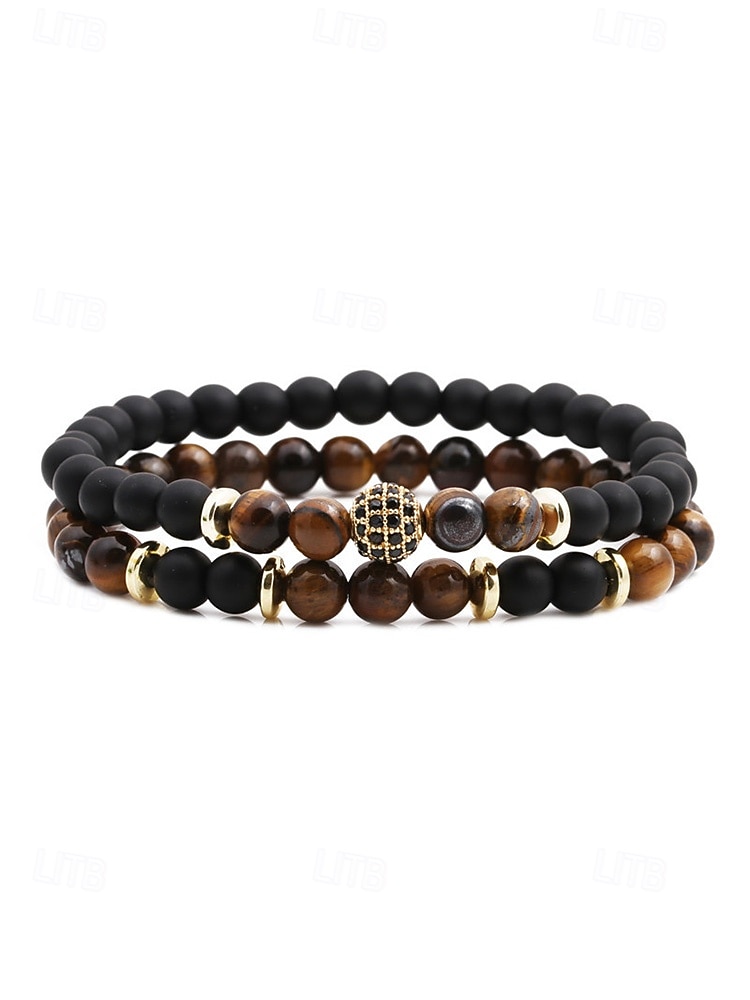 Men's Christmas Gift Natural Stone Beaded Bracelet Set, Multi-Color, Unique Matte & Polished Stones, Stylish Accessory for Holiday Parties, Casual Wear and Festive Occasions 2026 - $11.99 –P6