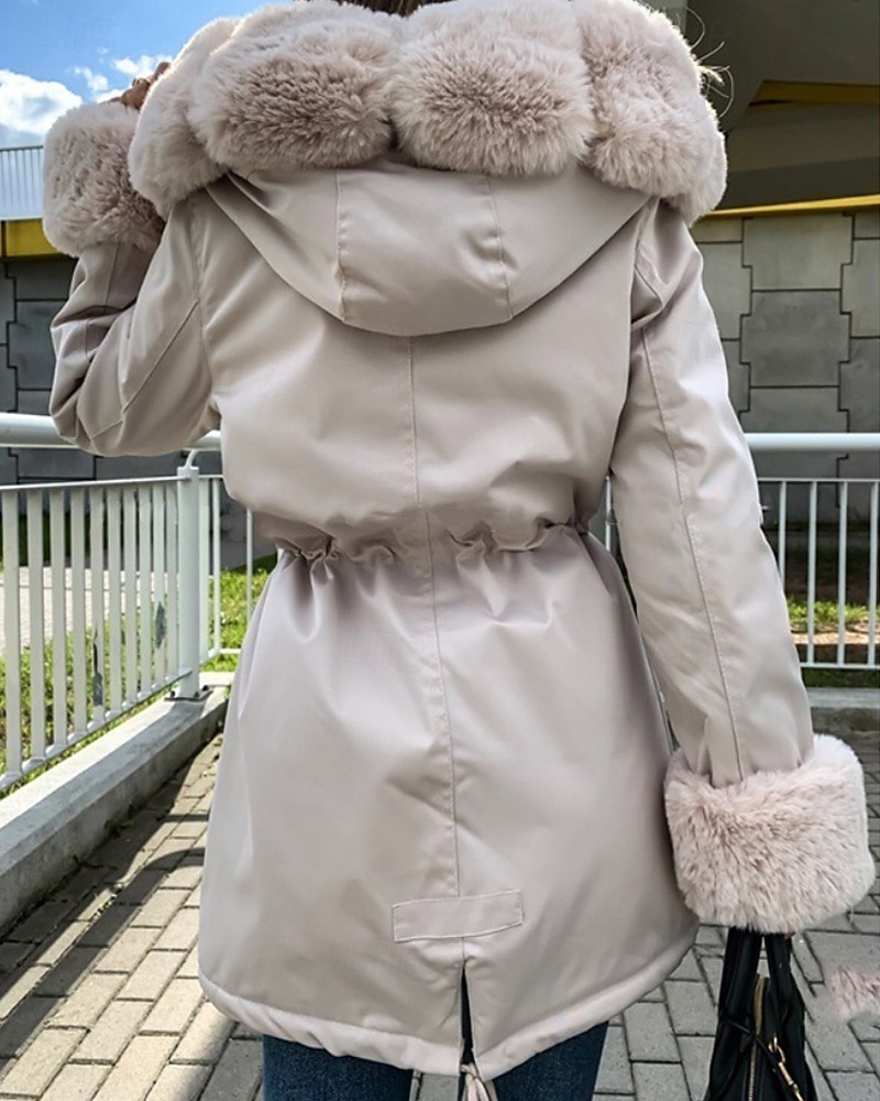 Dame Vinterfrakk Frakk Fuskepels Hold Varm Bekvem Lomme Knapper Fritid Fargeblokk Feriereise Gate Avslappet Ferie Lang Med hette Normal Langermet Yttertøy Svart Rosa Brun Høst Vinter 2025 - $98.99 –P5