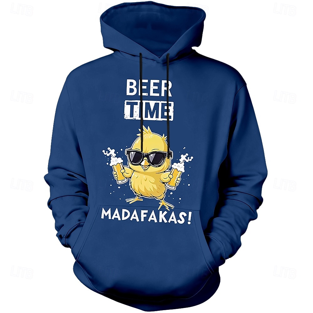 Felpa con cappuccio grafica per uomo - Beer Time Madafakas divertente stampa di gallina felpa con maniche lunghe del 2026 a $28.99 –P1