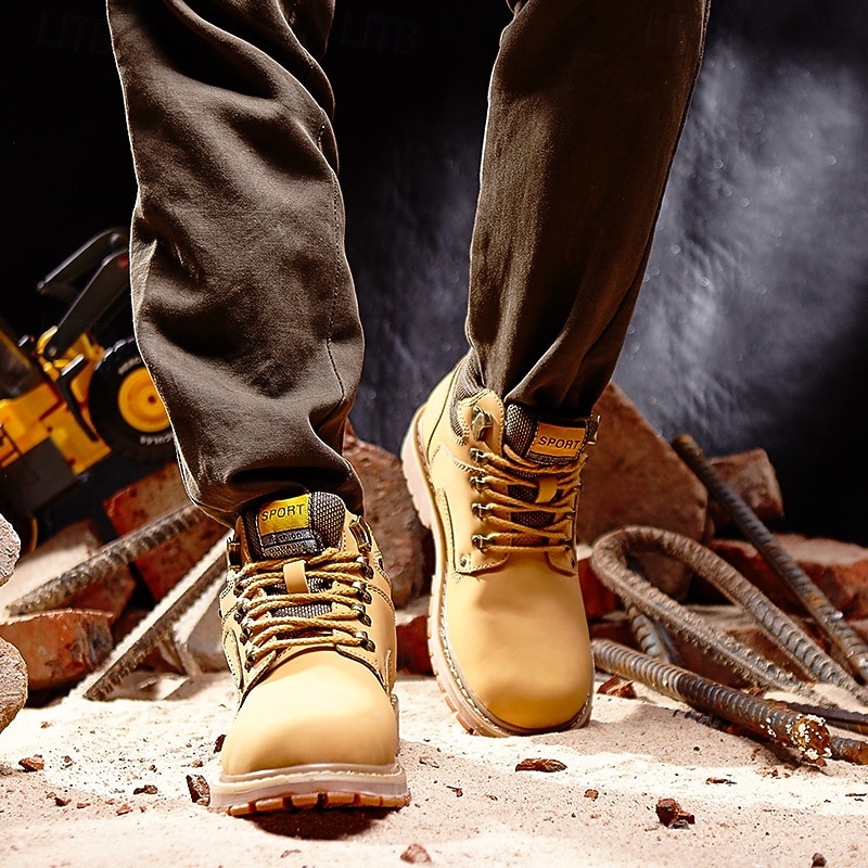 Men's Yellow Faux Leather Work Safety Boots with Shock-Absorbing Sole and Steel-Toe Protection, Durable Construction Boots for Outdoor Labor and Industrial Work 2026 - $64.99 –P18