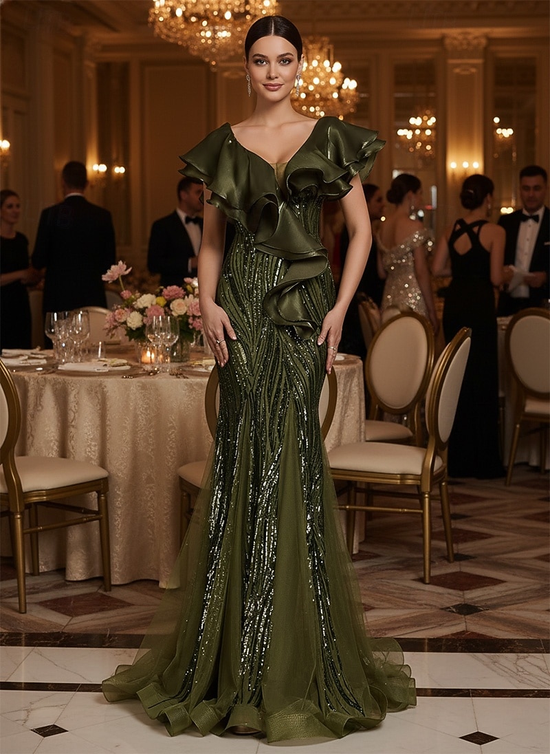 Mermaid Trumpet Floor Length Beaded Eembroidered Formal Dresses Mother of the Bride Dress Prom Dresses Evening Gown Quinceanera Dresses Ball Gown Elegant Sleeveless V Neck Prom Evening Party Lace 2026 - $206.99 –P1