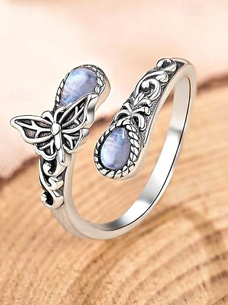 Bague ajustable en argent pour femme avec pierre de lune et cristal, bijou bohème vintage pour fiançailles, anniversaire et usage quotidien de 2025 ? $7.99 –P10