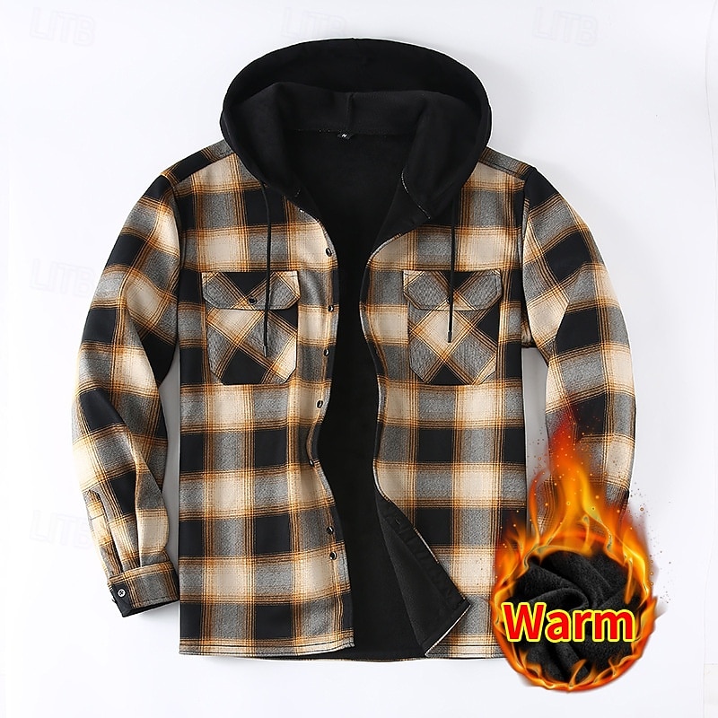 Per uomo Giacca-camicia Giacca camicia Giacca invernale Plaid Vacanza Abbigliamento quotidiano Bianco Rosso Blu Arancione Manica Lunga Con Cappuccio Autunno Inverno Abbigliamento Tasca Frontale del 2026 a $37.99 –P9