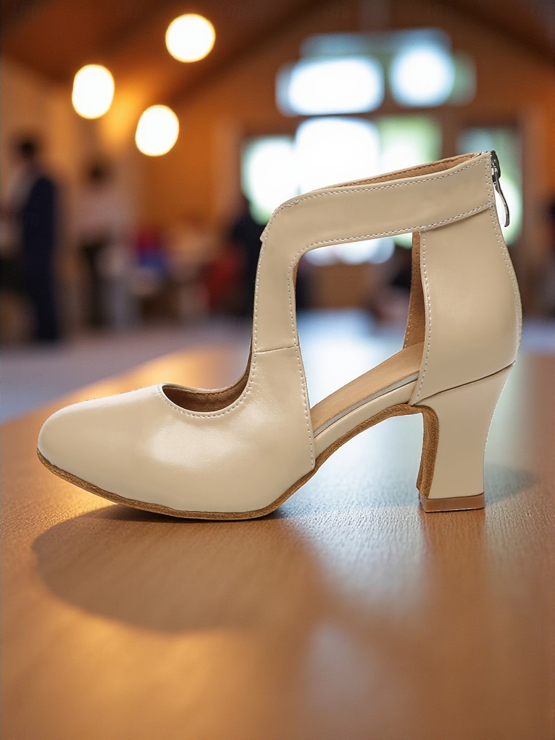 Women's Beige Patent Leather Ballroom Dance Shoes - Closed Toe Mid Heel Pumps with Cutout Design for Gatsby Ball & Professional Dance Party 2026 - $64.99 –P3