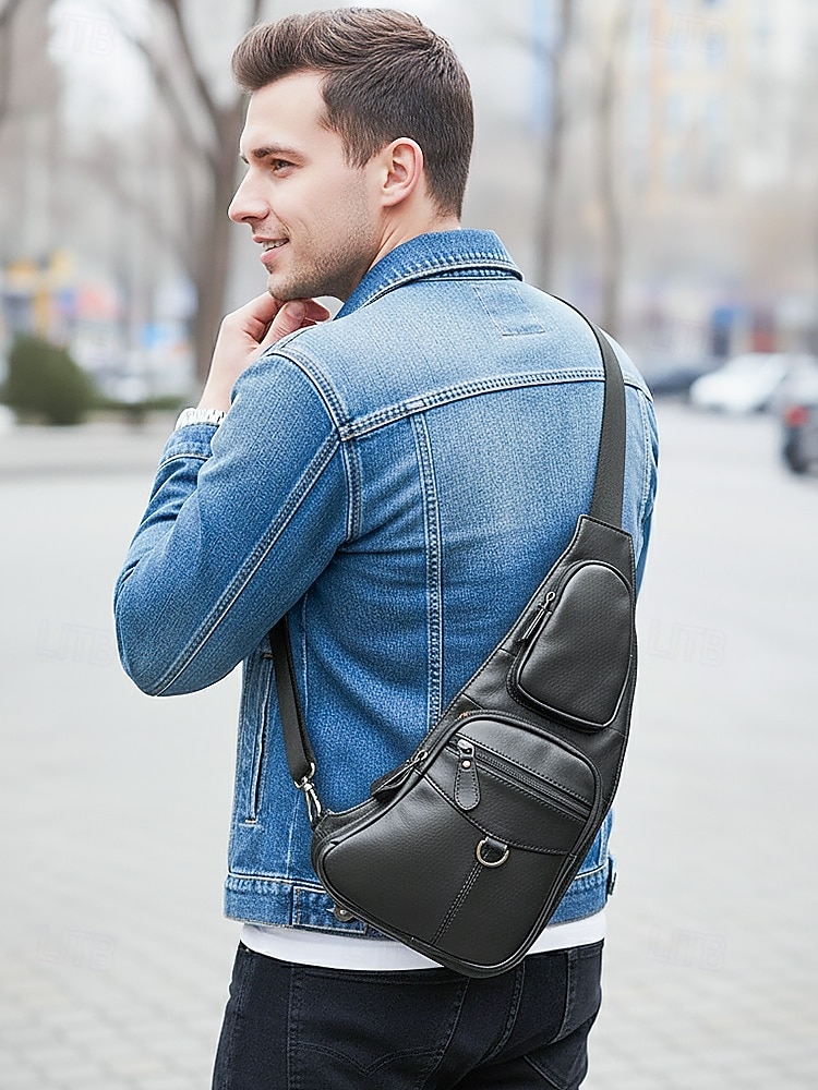 bolsa tiracolo masculina de couro premium - mochila tiracolo estilosa com vários zíperes para uso diário, viagens e atividades ao ar livre de 2026 por $34.99 –P1