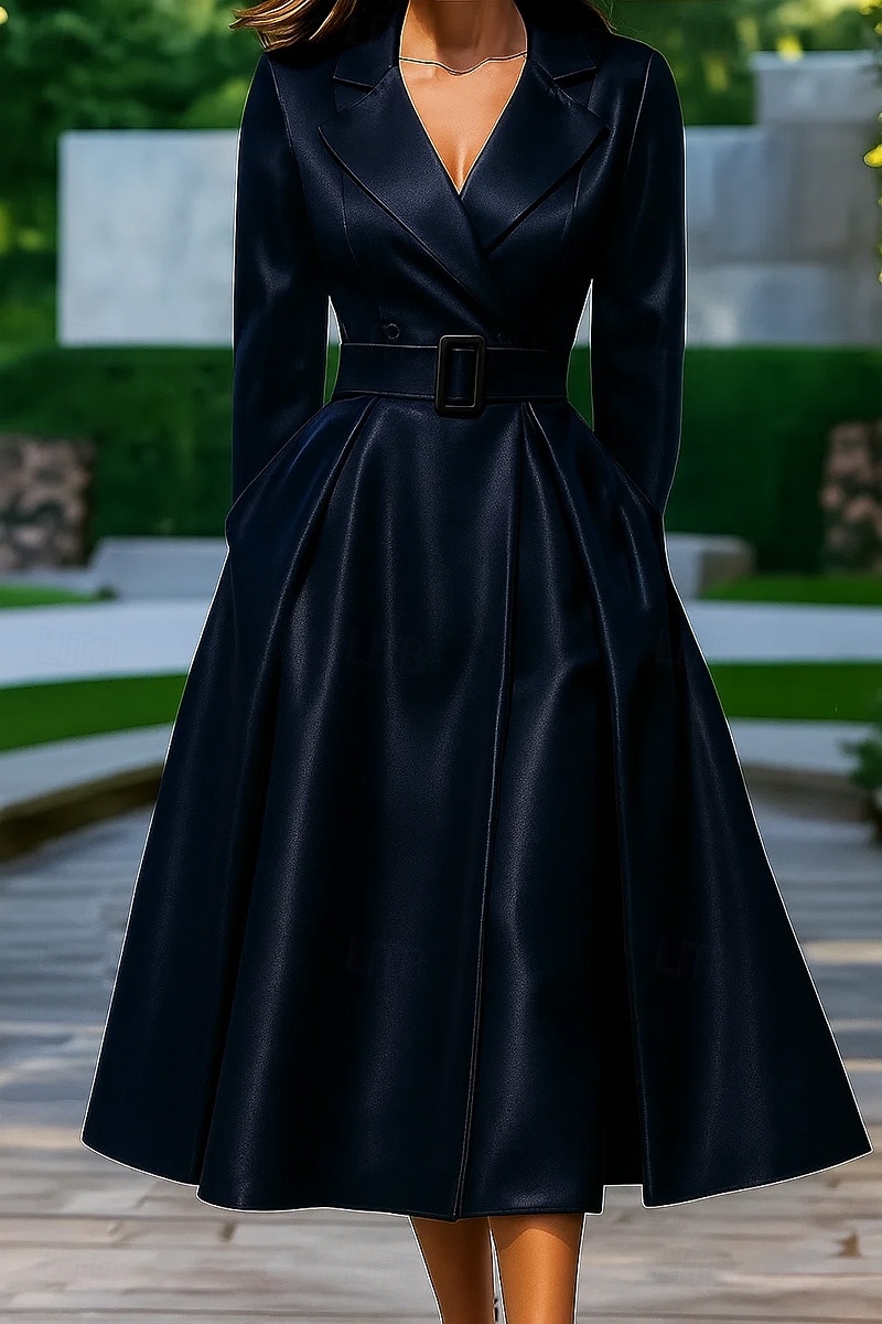 Femmes Robe smoking Ligne A Mariage Formel robe demoiselle d honneur Spandex Satin Satin Extensible Élégant Classique manche longue Mi cuisses Revers crantés Double Boutonnage de 2026 ? $183.99 –P5