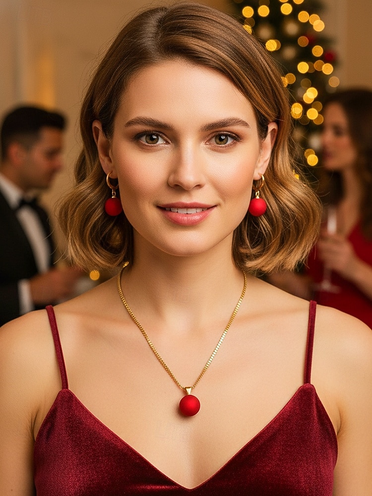 Naisten tekohelmikaulakoru ja korvakorut kultaisilla yksityiskohdilla, elegantit joulukorut juhlajuhliin 2026 - $9.99 –P3