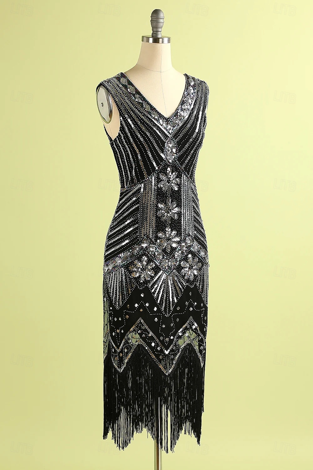 Conjunto Rugido 20s 1920s Hasta la Rodilla Vestido Flapper Vestido Cóctel Disfraz de lujo con accesorios Sin Mangas El gran Gatsby Chica de la aleta Lentejuelas Borlas Escote en Pico Disfraz Mujer 2026 - $50.99 –P6