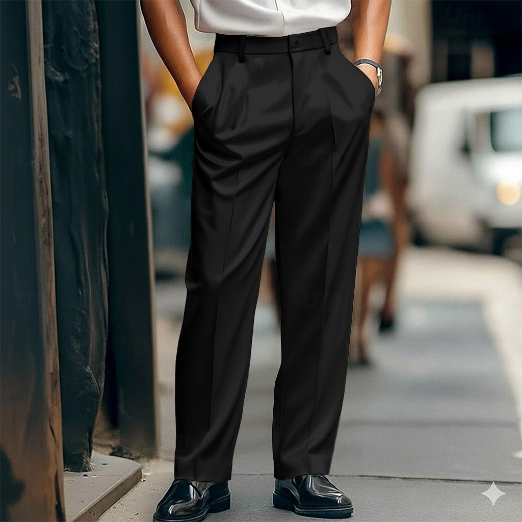 Hombre Pantalones pantalones de traje Pantalones de satén Pantalones de traje Bolsillo Plano Comodidad Suave Longitud de la rodilla Formal Fiesta Negocio Moda Ropa de calle Negro Blanco Rígido 2026 - $26.99 –P4