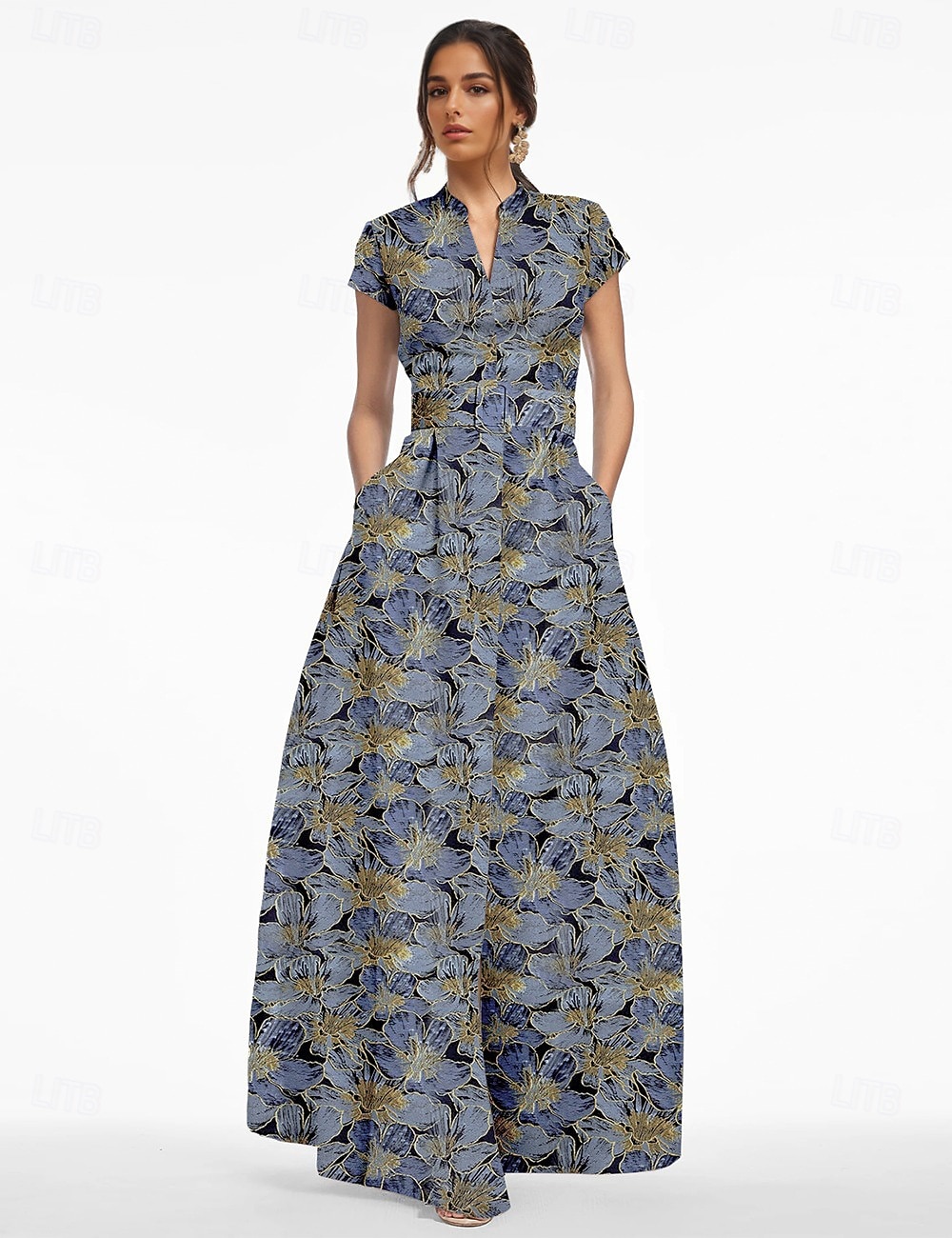 A-Line Floor Length Wedding Guest Dress Formal Dresses Evening Gown Mother of the Bride Dress Short Sleeve V Neck Elegant Vintage Wedding Formal Nylon with Slit Pocket 2026 - $186.99 –P10