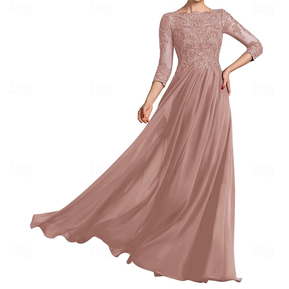 A-Linie Bodenlänge Hochzeitsgastkleid Formelle Kleider Abendkleid Brautmutterkleid 3/4-Ärmel Rundhalsausschnitt Elegant formell Hochzeitsgast mit Falten Solid Color 2026 - $195.99 –P12