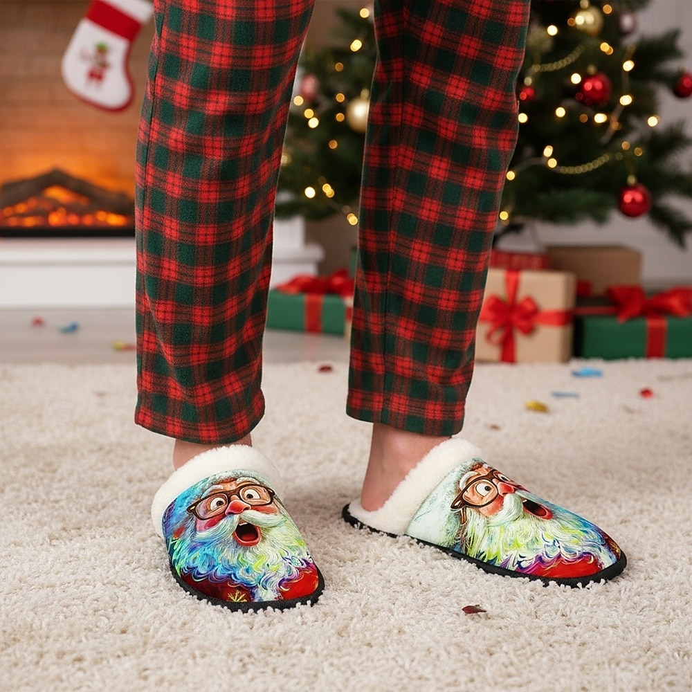 2026年 メンズ サンタクロース スリッパ - 3D サンタの顔がデザインされた楽しいクリスマス フットウェア。柔らかいプラッシュ裏地。休日のリラックスや冬のお祭りに最適です。  コレクション – $11.99 –P5
